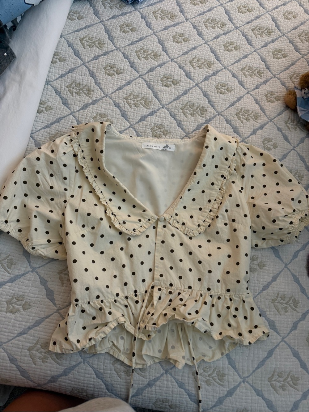Altar'd State Cream Blouse with Black Polka Dots